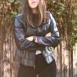 GUESS Faux Leather Bomber Jacket | L | UEC