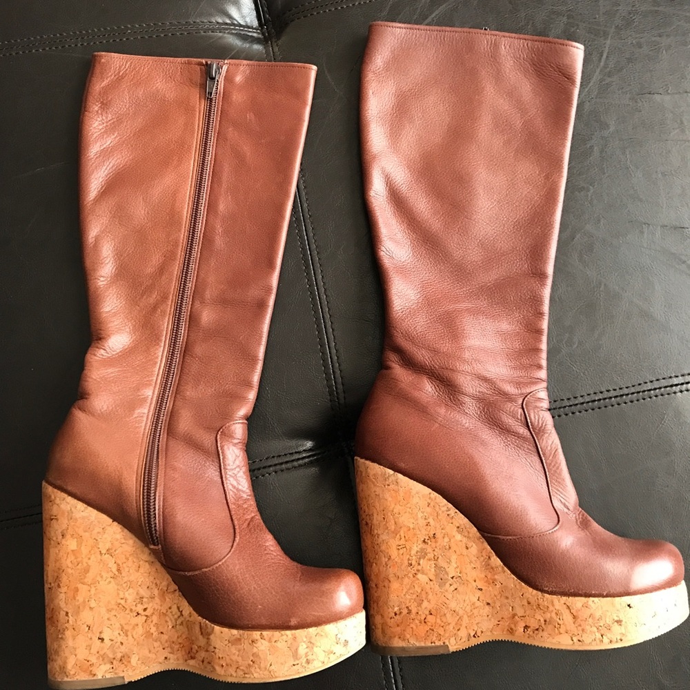 Brown leather platform boots