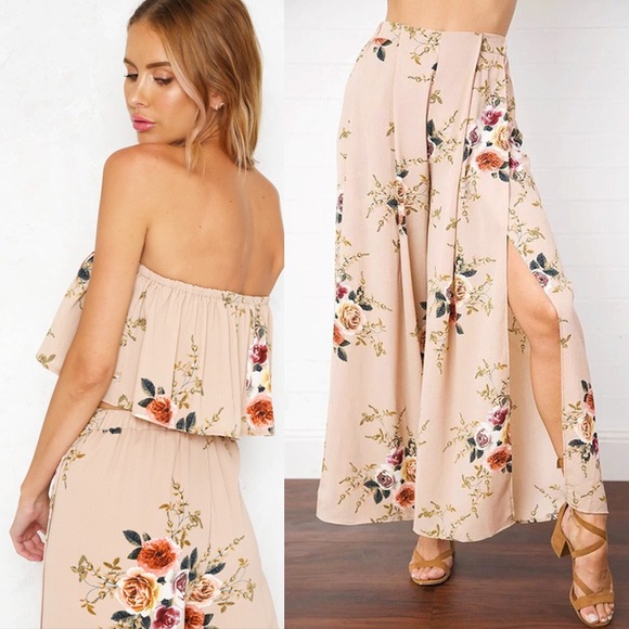 LAST ONE Alice Floral Crop Top / Pant Set - Picture 2 of 3