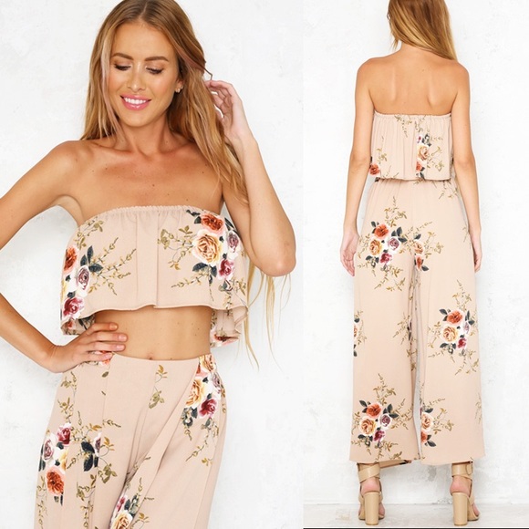 LAST ONE Alice Floral Crop Top / Pant Set - Picture 3 of 3