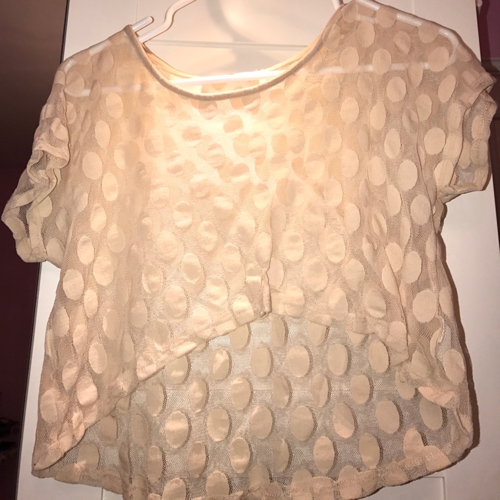 Hi-lo crop polka dot mesh shirt