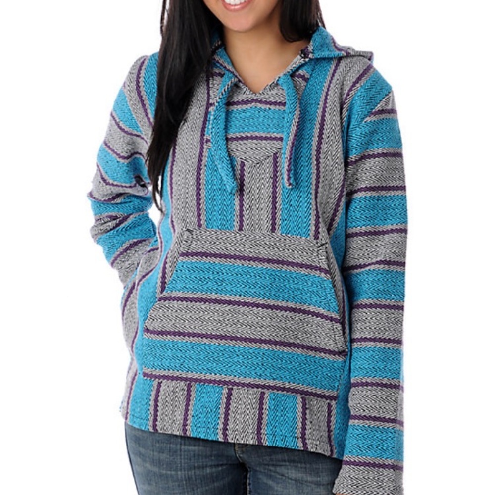 Senor Lopez Turquoise, Silver & Purple Baja Poncho