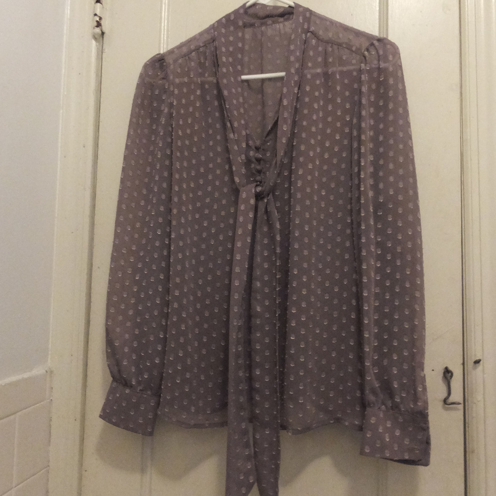 Textured Dot Blouse w/ Tie Neck