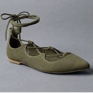Olive suede laceup flat