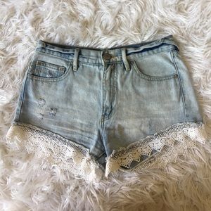 Free People High-Waisted Crochet Trim Denim Shorts