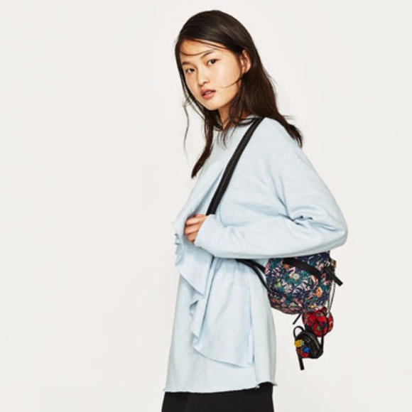 Zara Frilled Sweatshirt Sky Blue S - Picture 5 of 8