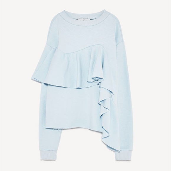 Zara Frilled Sweatshirt Sky Blue S - Picture 8 of 8