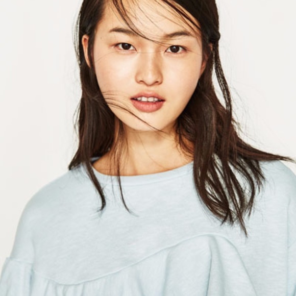 Zara Frilled Sweatshirt Sky Blue S - Picture 7 of 8