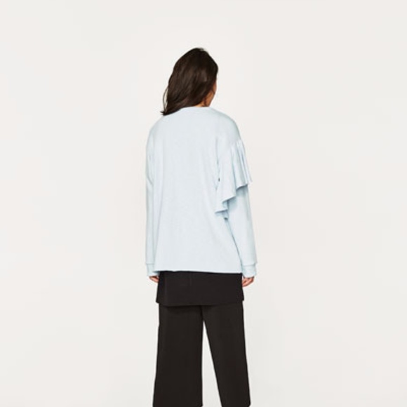 Zara Frilled Sweatshirt Sky Blue S - Picture 6 of 8