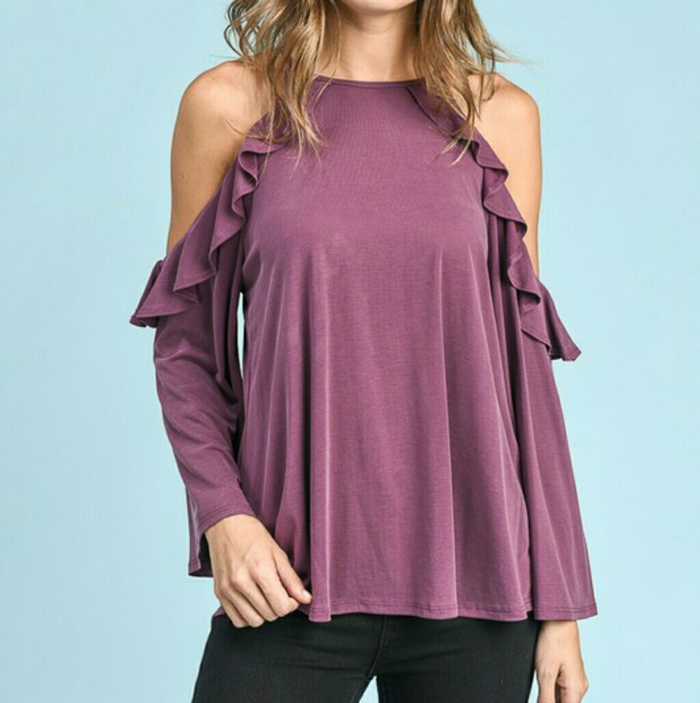 Cold shoulder ruffle sleeve top ( 3 LEFT ) - Picture 2 of 3