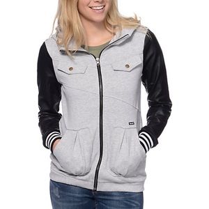 Volcom Enemy Lines Leather Sleeve Zip Up Hoodie