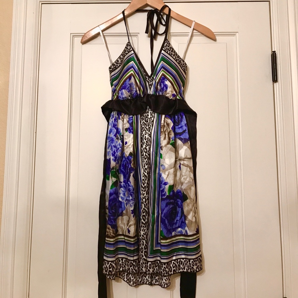 Adorable Silk Halter Dress With Leopard Print