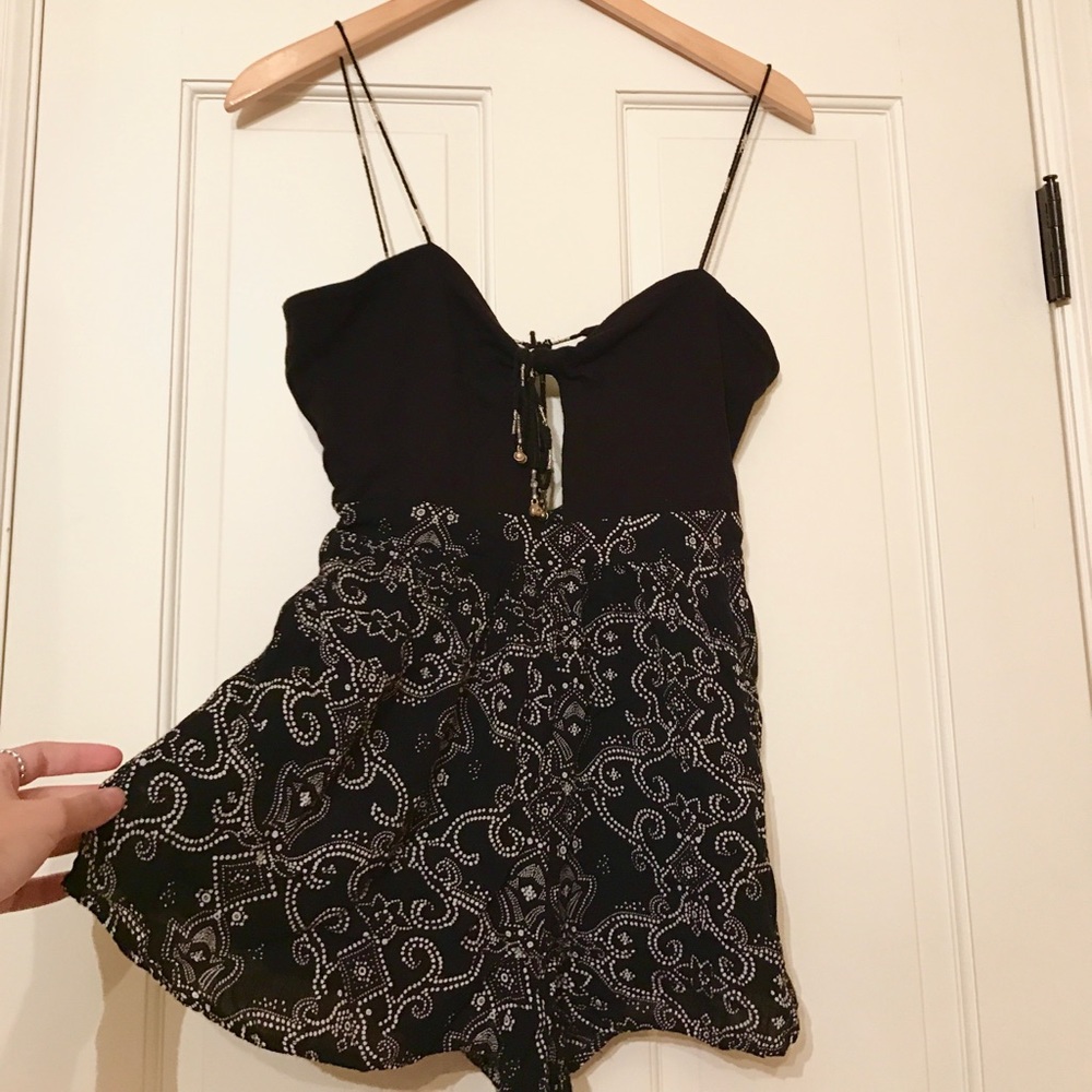 Urban Outfitters Silver & Black Romper w/ Tie Back