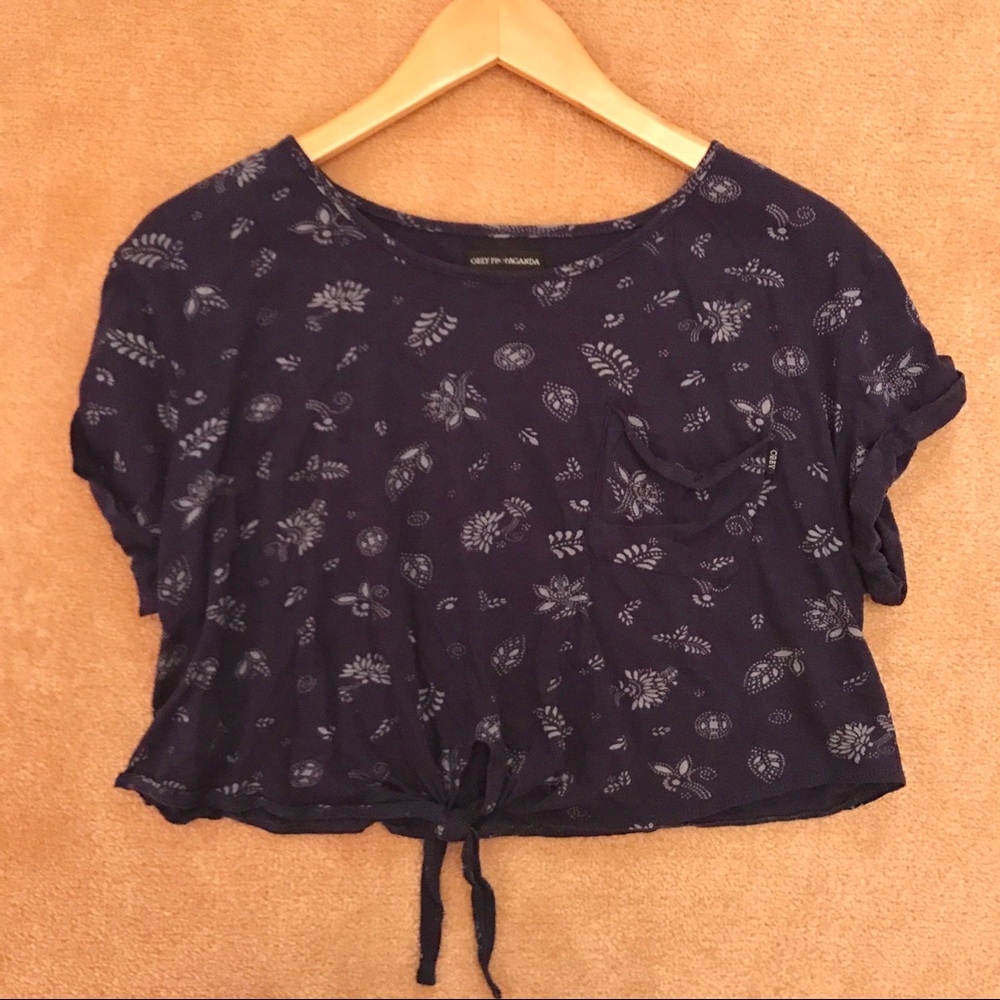 Obey Floral Print Crop Top T Shirt