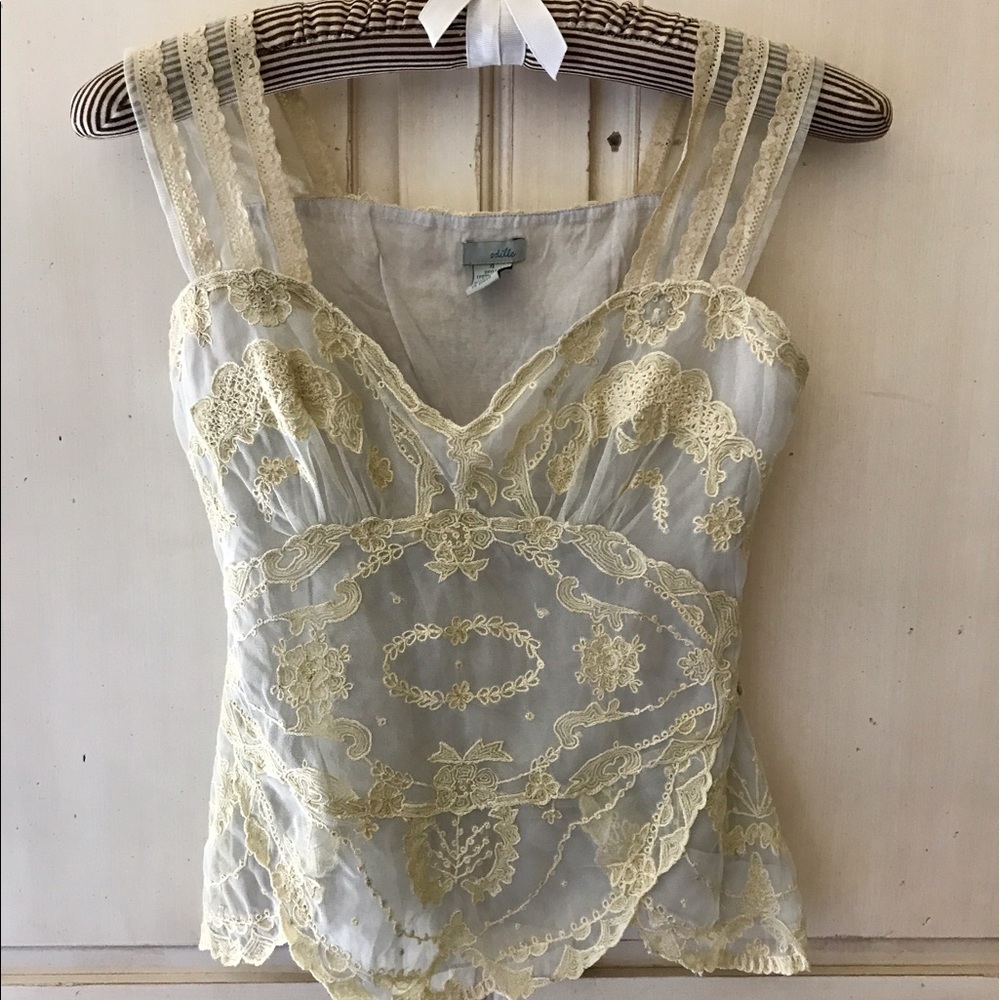 ✨Anthropologie Odille✨ Scalloped Ivory Lace Top