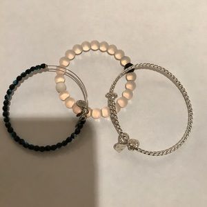 Lokai Alex and Ani bracelets and a tattoo necklace