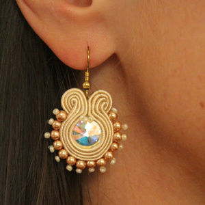 Luxury earings with crystals, soutache, shiny