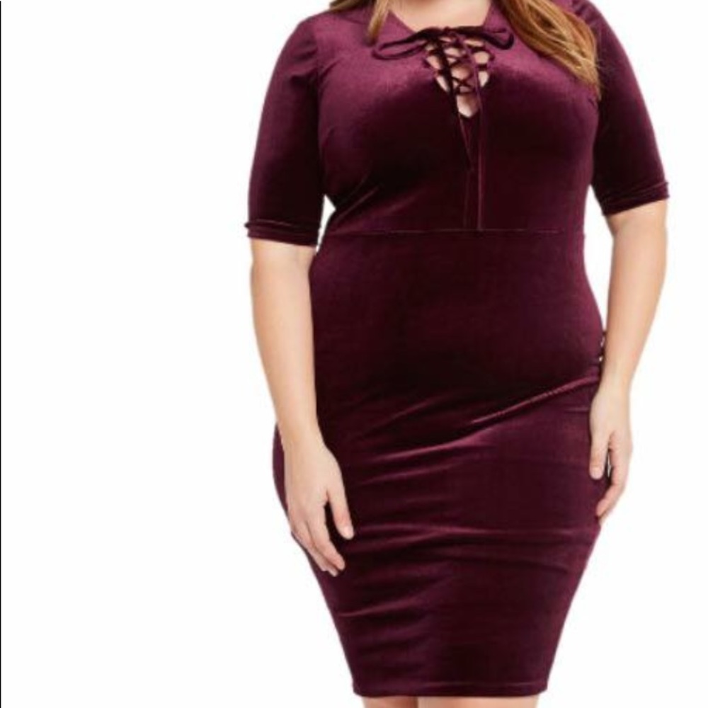 Women's Plus Size Velour Lattice Dress