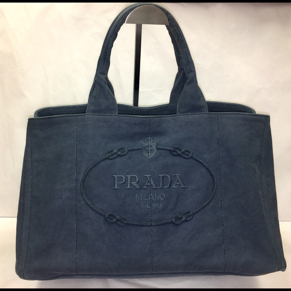♦️sold♦️PRADA Blue Canapa Tote Bag Handbag