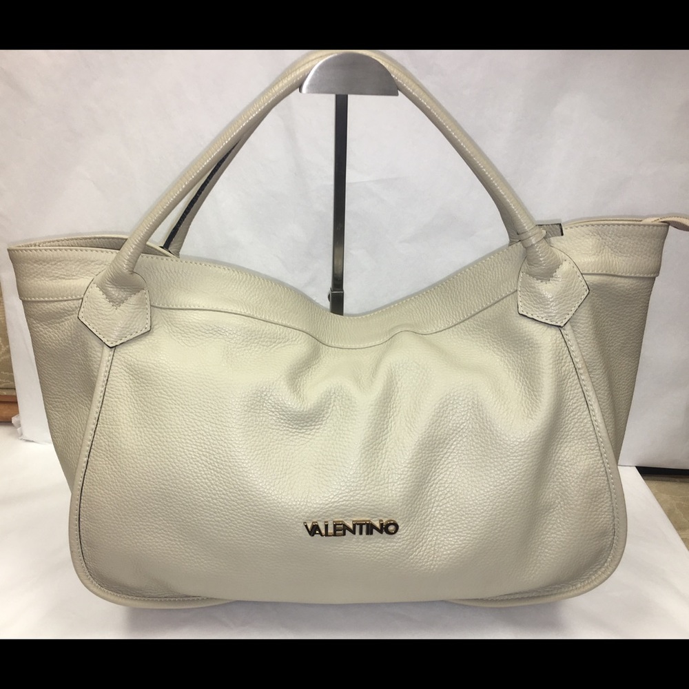 Valentino Tote Pebbled Leather Cream Handbag