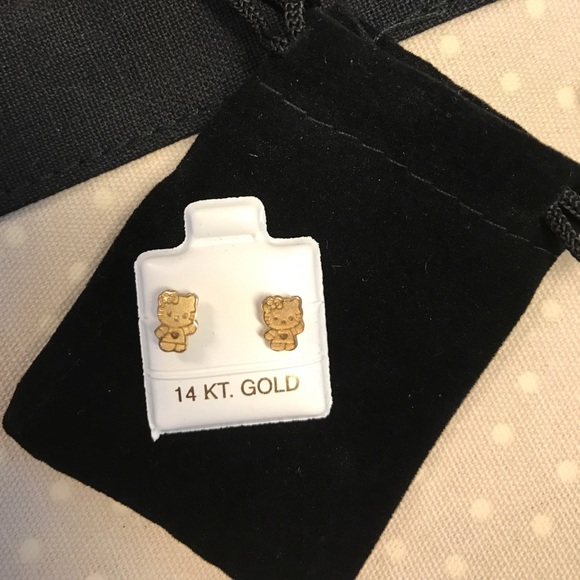 Hello Kitty Jewelry - NEW 14 KT. GOLD Hello Kitty earrings with safety