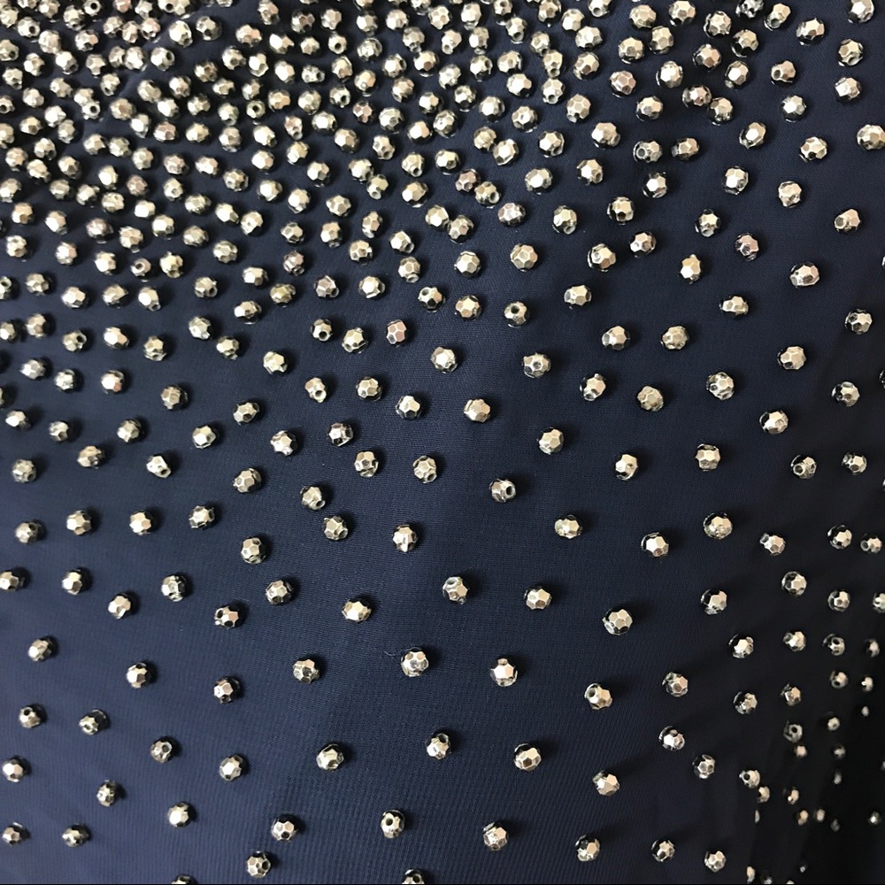 Xscape Dress Size 14W Navy Beaded Cold Shoulder - Picture 3 of 7