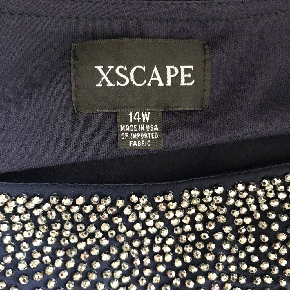 Xscape Dress Size 14W Navy Beaded Cold Shoulder - Picture 7 of 7