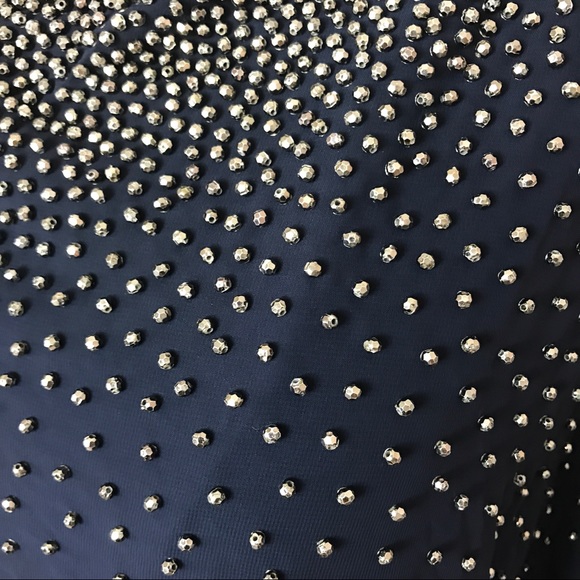 Xscape Dress Size 14W Navy Beaded Cold Shoulder - Picture 3 of 7