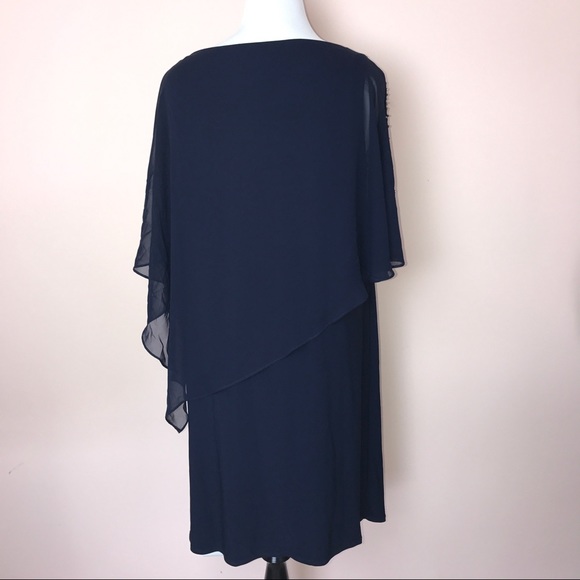 Xscape Dress Size 14W Navy Beaded Cold Shoulder - Picture 6 of 7