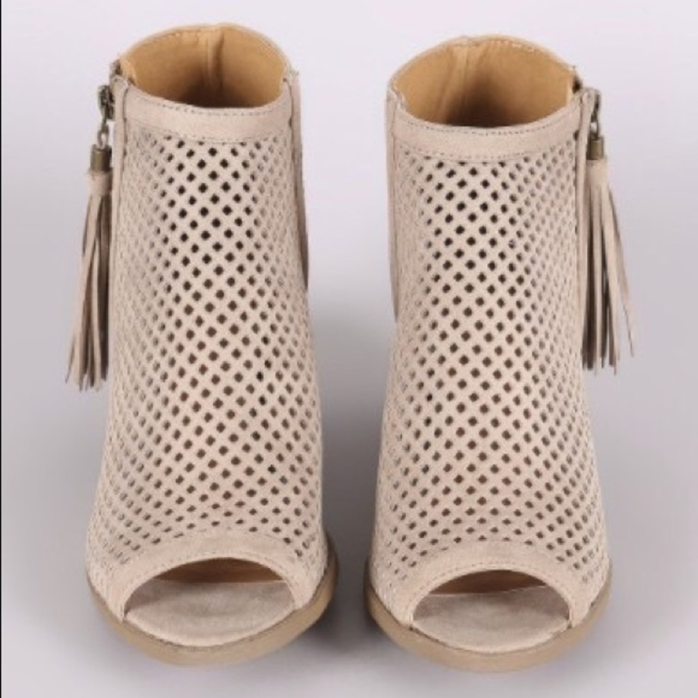 Taupe Peep Toe Booties - Picture 3 of 5