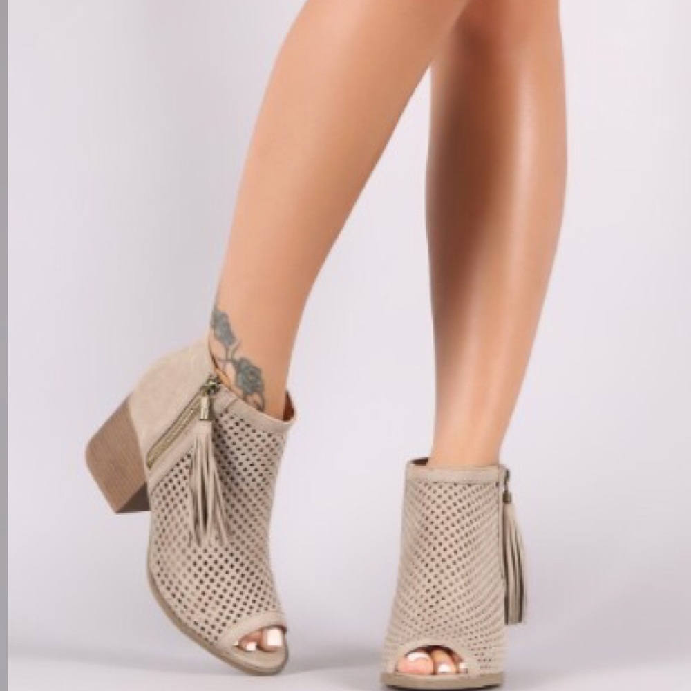 Taupe Peep Toe Booties - Picture 5 of 5