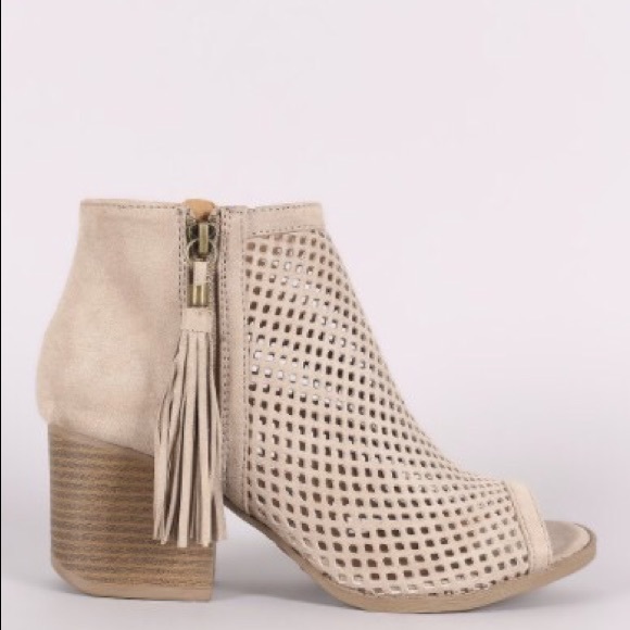 Taupe Peep Toe Booties - Picture 2 of 5