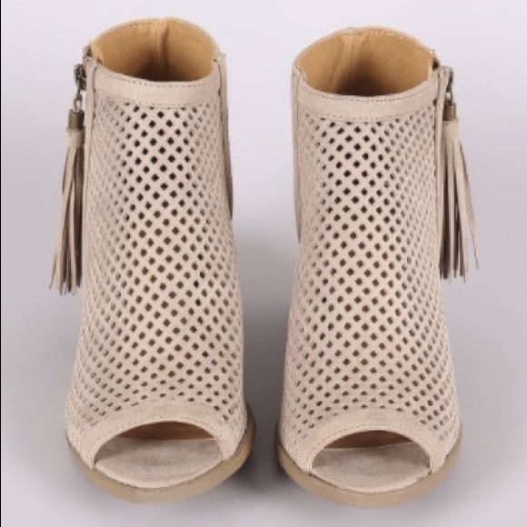 Taupe Peep Toe Booties - Picture 3 of 5