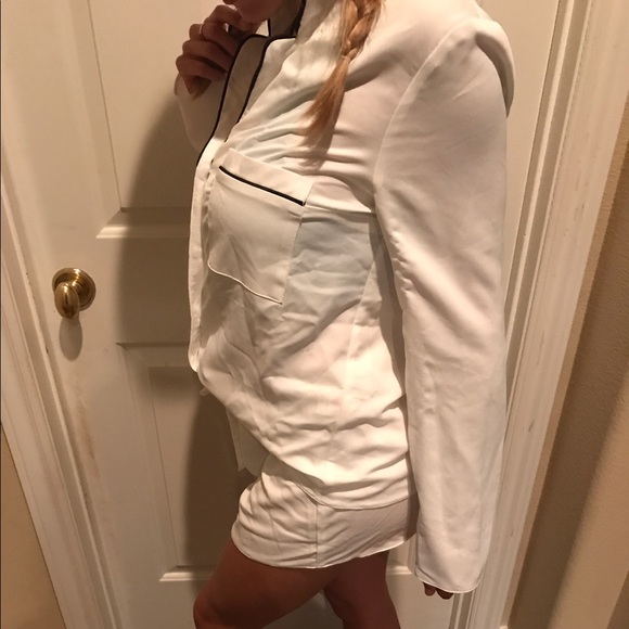 White pajamas with navy piping - Picture 3 of 6