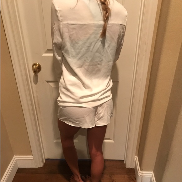 White pajamas with navy piping - Picture 5 of 6