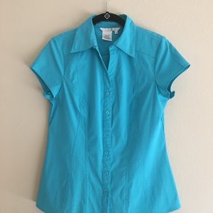Turquoise Blue short sleeve blouse