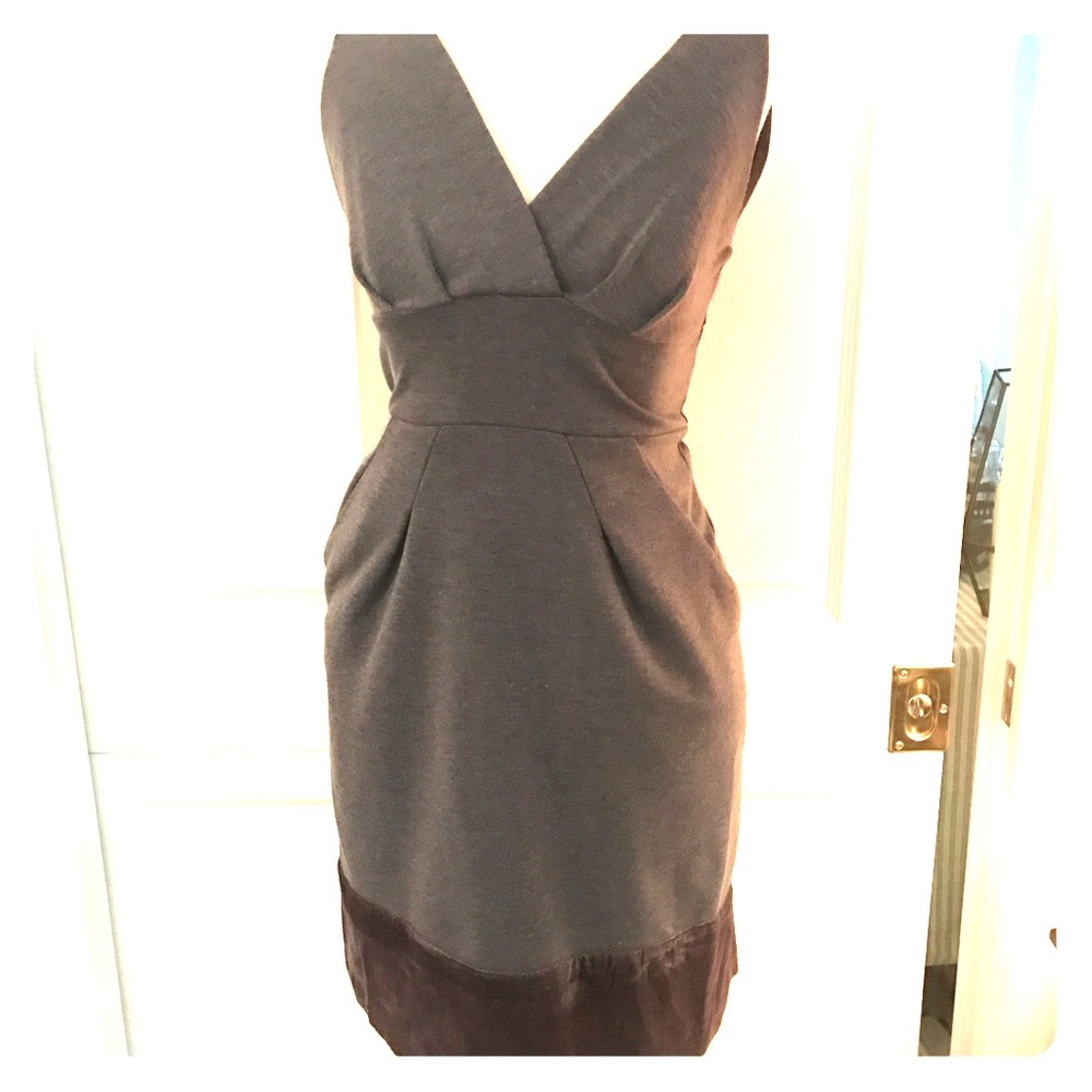 BCBG Grey dress with felt trim at bottom!
