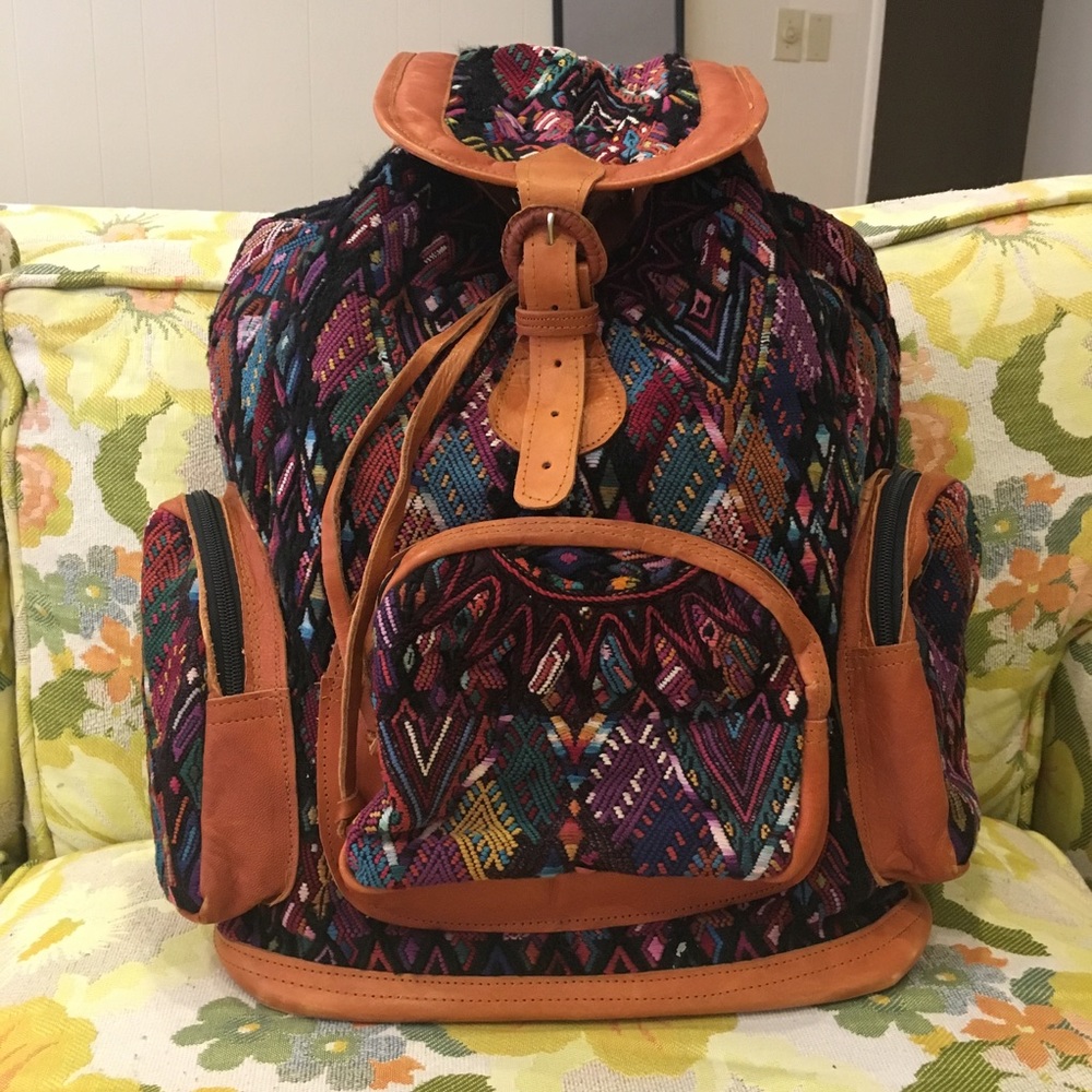 Leather/Embroidered Backpack