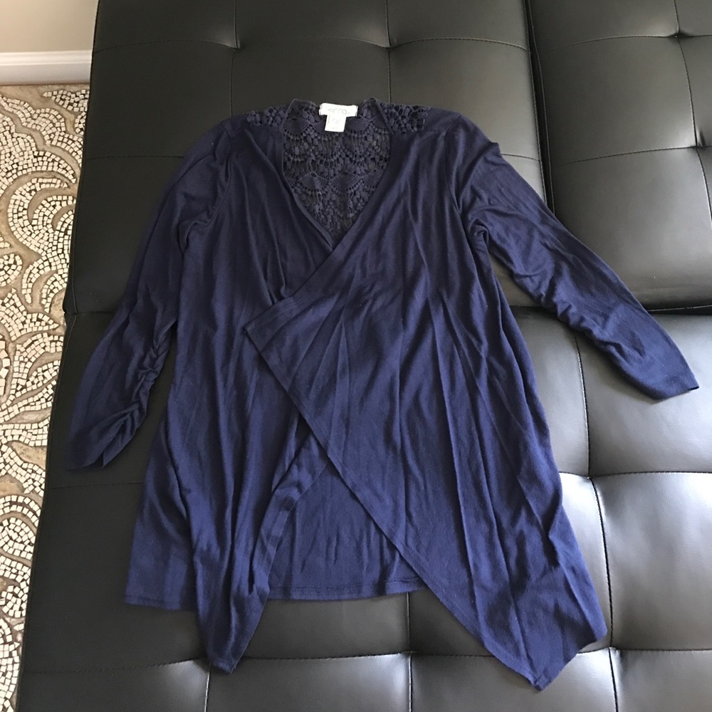 Navy Cardigan w/ Lace Detail