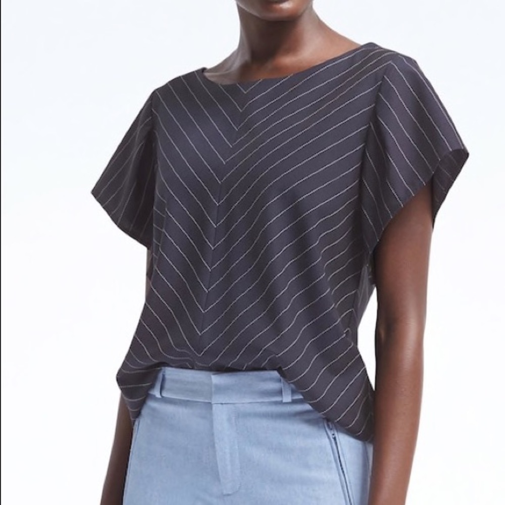 Banana Republic Stripe Flutter Sleeve Top M