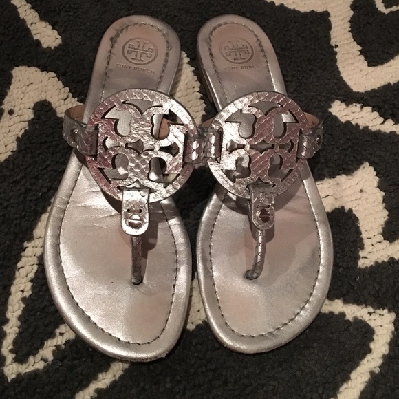 Tory Burch Shoes - EUC Tory Burch Miller Silver snake skin sandal 7