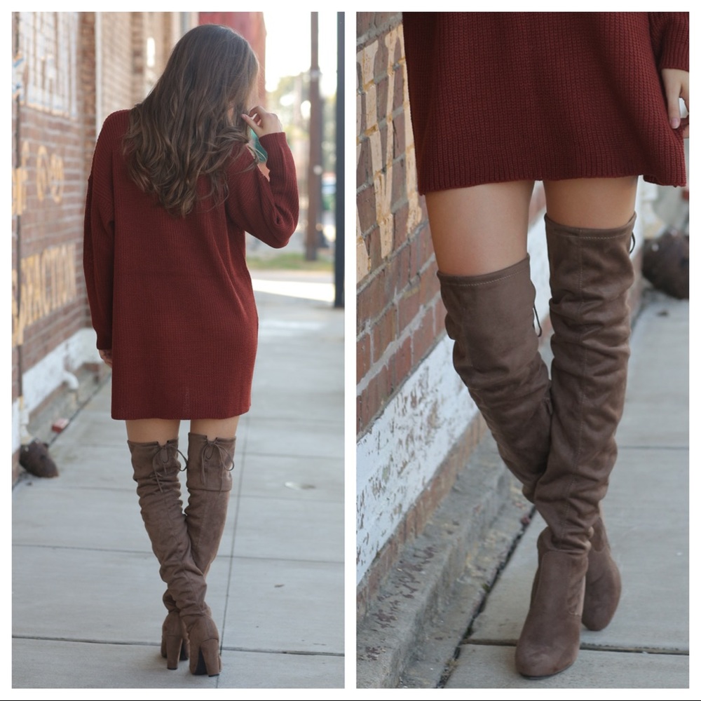 ✨LAST PAIR✨Taupe over the knee vegan suede boots - Picture 2 of 4