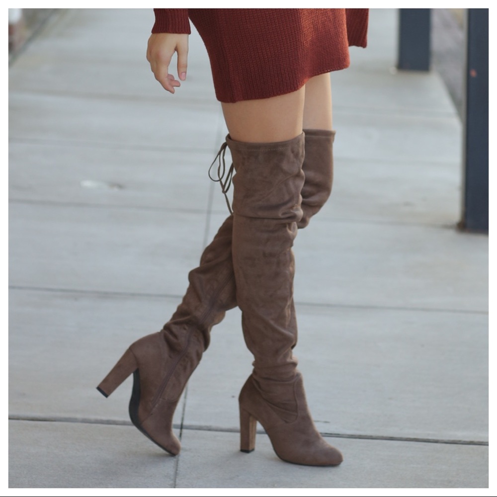 ✨LAST PAIR✨Taupe over the knee vegan suede boots - Picture 3 of 4
