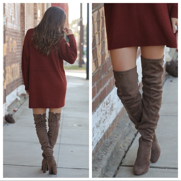 ✨LAST PAIR✨Taupe over the knee vegan suede boots - Picture 2 of 4