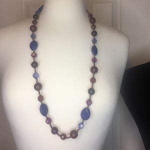 Red blue and purple beaded statement necklace