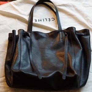 Celine Large Black Pebbled Leather Belt Tote