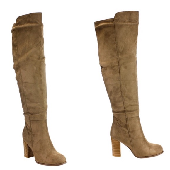 Taupe knee high vegan suede boots - Picture 3 of 4