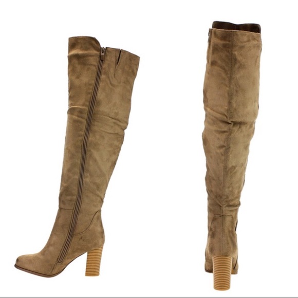 Taupe knee high vegan suede boots - Picture 4 of 4