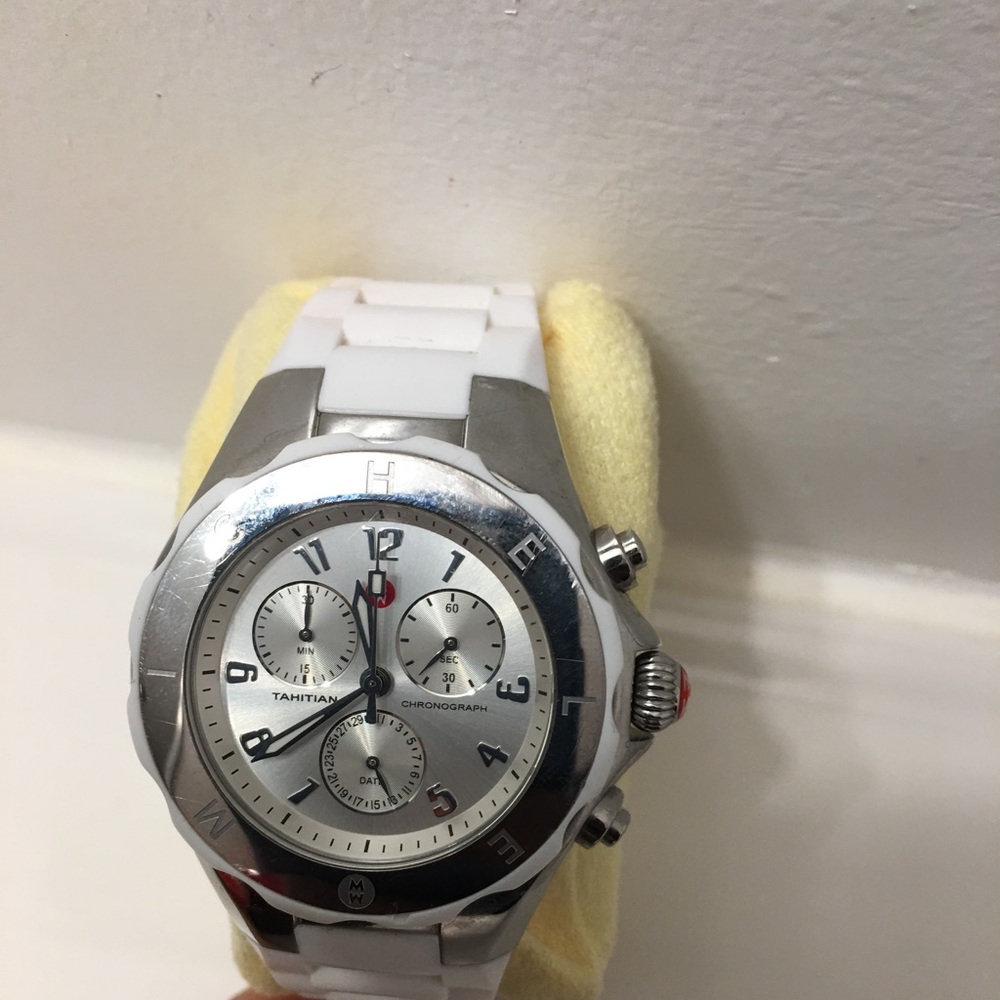 Michele 'Tahitian Jelly Bean' White Silicone Watch