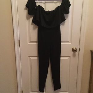 Black off the shoulder bodysuit style jumpsuit